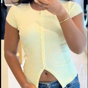 Glassons Longline Button Up Knit Top - Butter Yellow